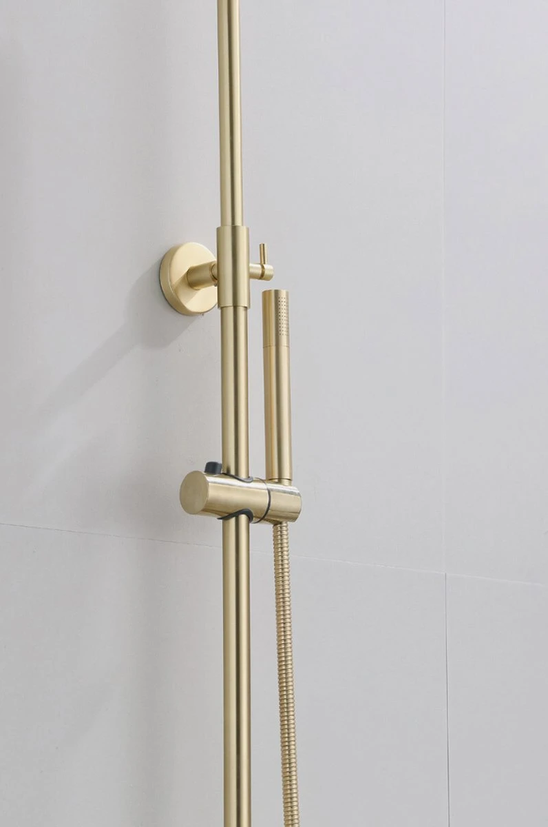 Wesseling & Bos Doucheset - Regendouche Mat Goud Geborsteld - Doucheset Met Thermostaatkraan - Atlanta 5 Wesseling & Bos Doucheset - Regendouche Mat Goud Geborsteld - Doucheset Met Thermostaatkraan - Atlanta - Afbeelding 5