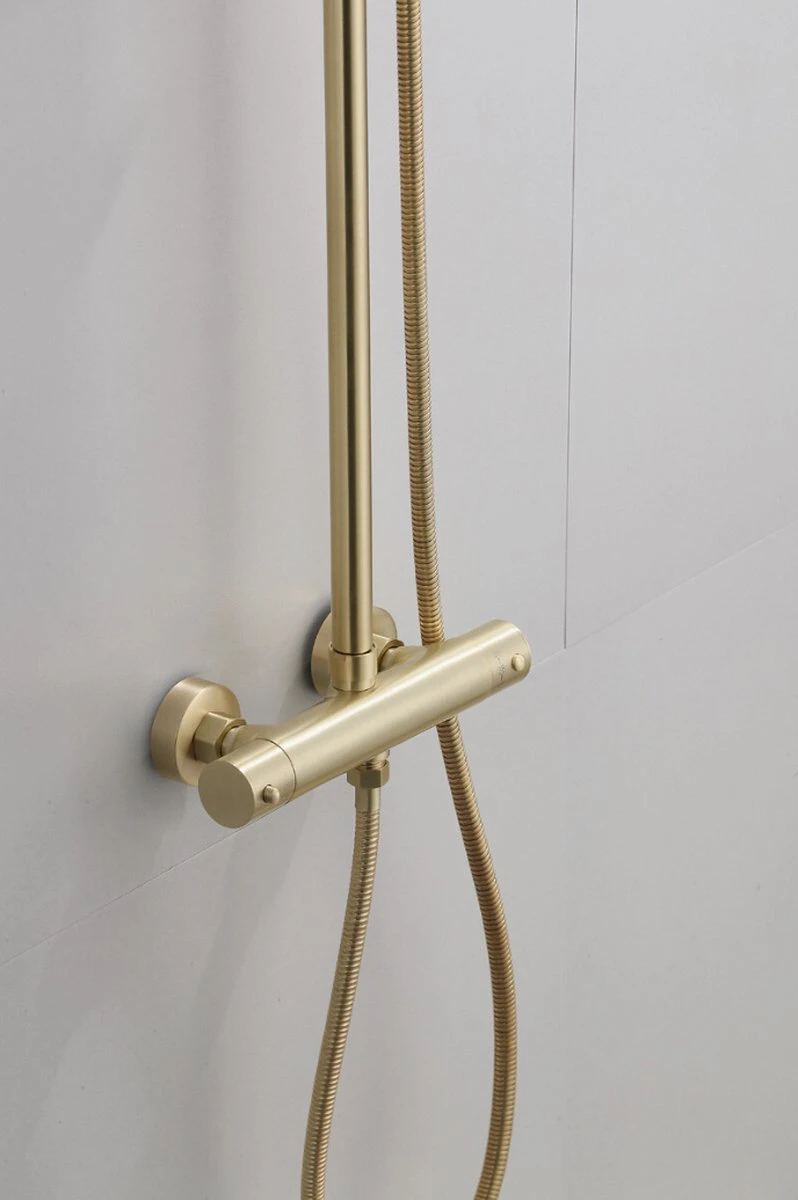 Wesseling & Bos Doucheset - Regendouche Mat Goud Geborsteld - Doucheset Met Thermostaatkraan - Atlanta 13 Wesseling & Bos Doucheset - Regendouche Mat Goud Geborsteld - Doucheset Met Thermostaatkraan - Atlanta - Afbeelding 13