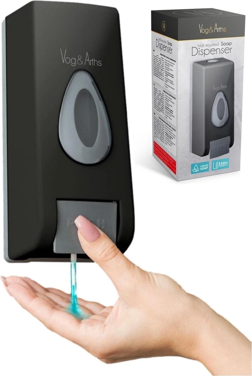 Vog&Arths - Zeepdispenser Wandmontage - Hangend Zeeppompje Muur - Zwart - Mechanische Zeep Pomp - 350ML - Zonder Batterijen! 1 Vog&Arths - Zeepdispenser Wandmontage - Hangend Zeeppompje Muur - Zwart - Mechanische Zeep Pomp - 350ML - Zonder Batterijen!