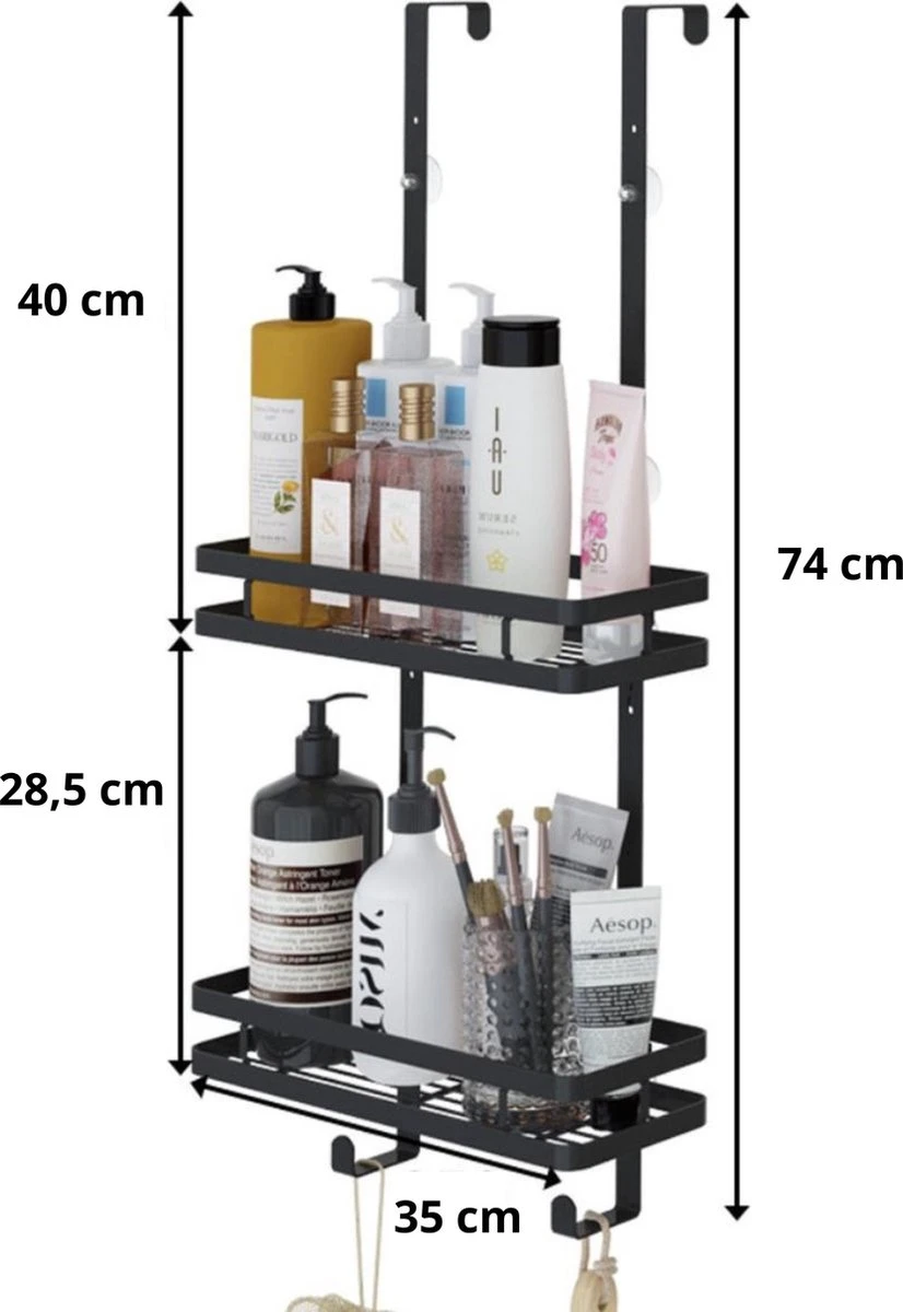 Souiri Doucherek - Stainless Doucherek - Zonder Boren - Doucherek Zwart - Doucherek Hangend - Badkamer Accessoires - RVS - 2 Laags 5 Souiri Doucherek - Stainless Doucherek - Zonder Boren - Doucherek Zwart - Doucherek Hangend - Badkamer Accessoires - RVS - 2 Laags - Afbeelding 5