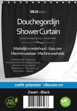 MLN Basics® Douchegordijn | Zwart | 180x200 Cm | Inclusief Ringen | Anti-schimmel -Merkloos Verkoop 835x1200 4