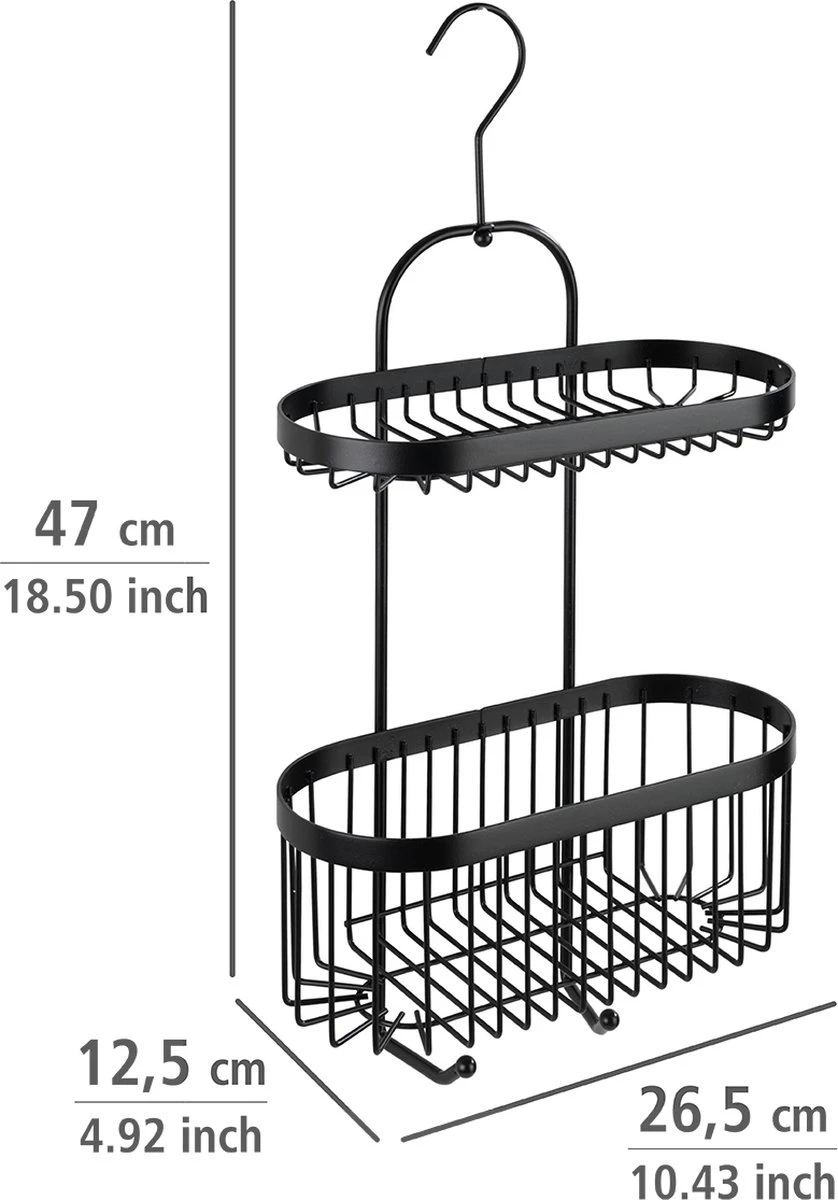 WENKO Doucherek 2-laags Classic Plus Black Mat Zwart - Doucherek Zonder Boren - Doucherek Hangend Zwart 3 WENKO Doucherek 2-laags Classic Plus Black Mat Zwart - Doucherek Zonder Boren - Doucherek Hangend Zwart - Afbeelding 3
