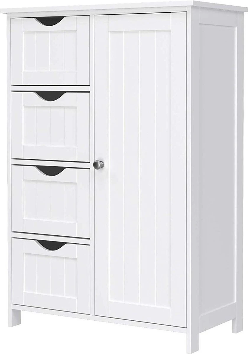 Badkamer Kolom Kast Met 4 Lades En Kastje - Verstelbaar Binnenin - 55x30x81cm - MDF - Wit 1 Badkamer Kolom Kast Met 4 Lades En Kastje - Verstelbaar Binnenin - 55x30x81cm - MDF - Wit