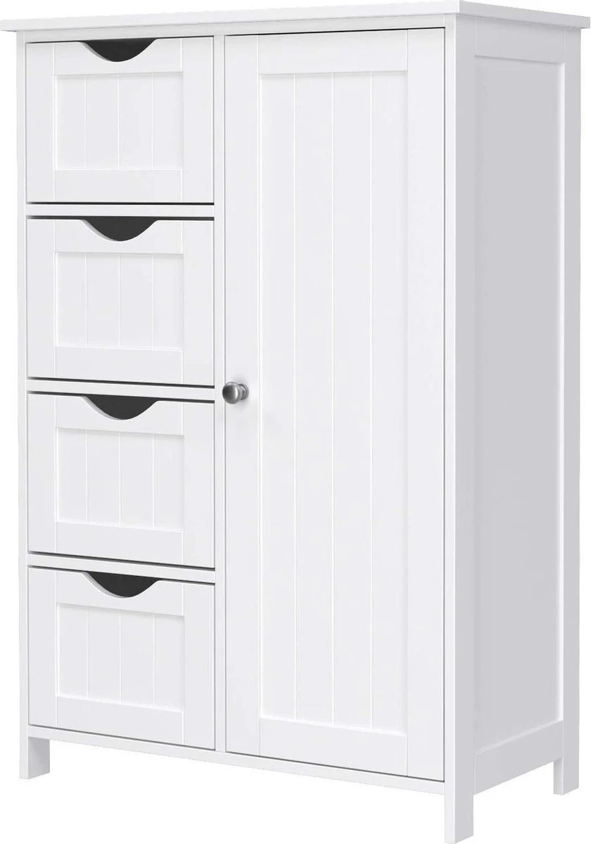 Badkamerkast, Ladekast Met 4 Schuifladen En 1 Deur, Wit, 55 X 81 X 30 Cm -Wastafelonderkast - Badkamermeubel 2 Badkamerkast, Ladekast Met 4 Schuifladen En 1 Deur, Wit, 55 X 81 X 30 Cm -Wastafelonderkast - Badkamermeubel - Afbeelding 2