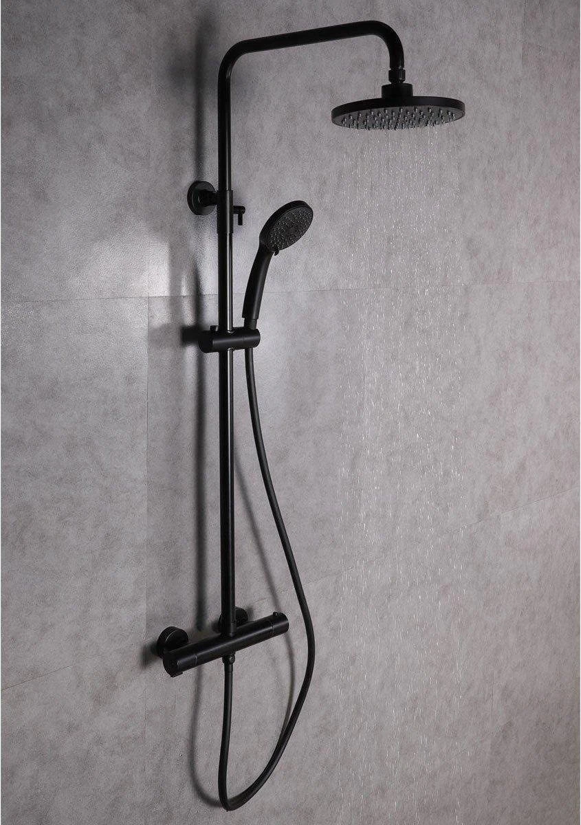 SAAR Opbouw Douche Set - Rond - Thermostaatkraan - Glijstang - Regendouche - Handdouche - Mat Zwart 3 SAAR Opbouw Douche Set - Rond - Thermostaatkraan - Glijstang - Regendouche - Handdouche - Mat Zwart - Afbeelding 3