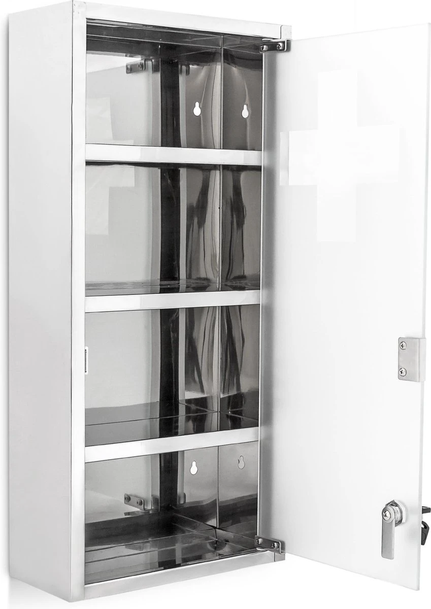 Relaxdays Medicijnkastje Rvs - Met Slot - Afsluitbare Medicijnkast - Hangend - Badkamer 3 Relaxdays Medicijnkastje Rvs - Met Slot - Afsluitbare Medicijnkast - Hangend - Badkamer - Afbeelding 3