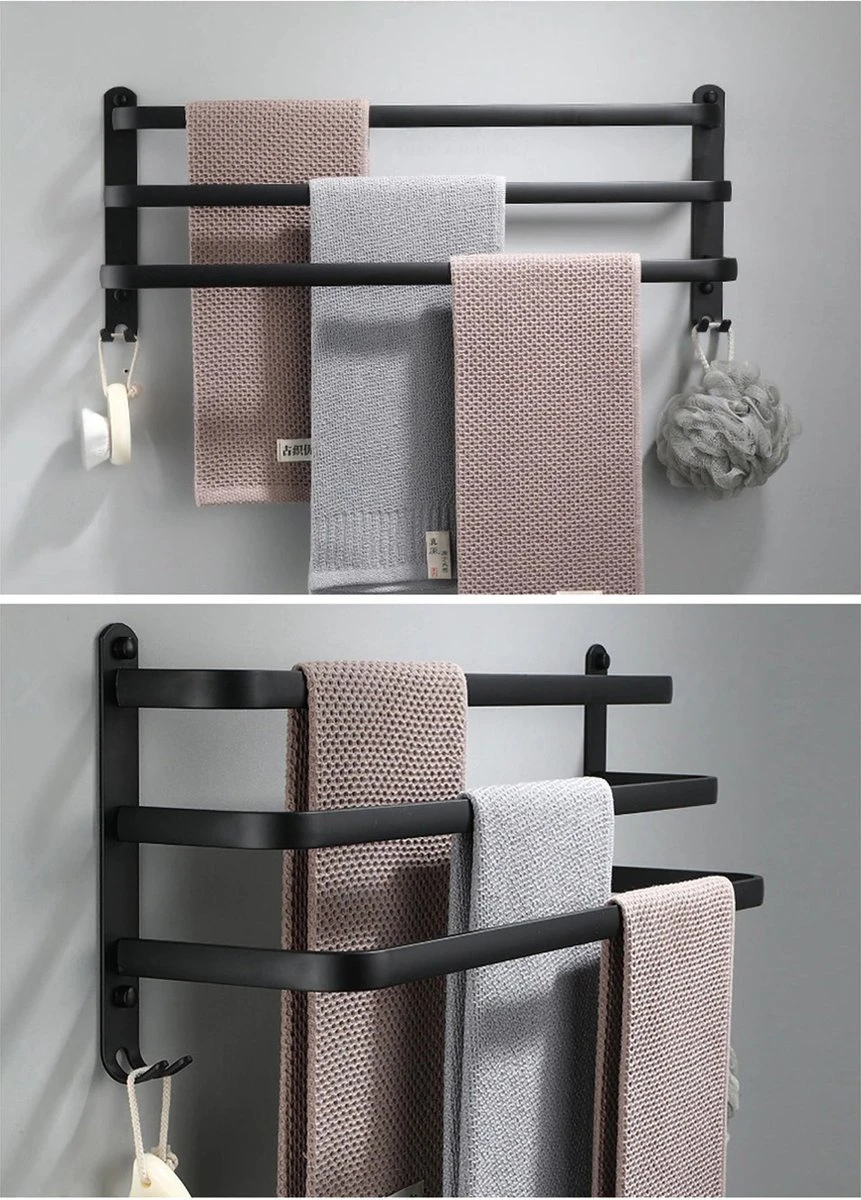 Handdoekrek Zwart - 3 Laags - Inclusief Montagemateriaal - Handdoekrek Badkamer - Handdoekstang 3 Handdoekrek Zwart - 3 Laags - Inclusief Montagemateriaal - Handdoekrek Badkamer - Handdoekstang - Afbeelding 3