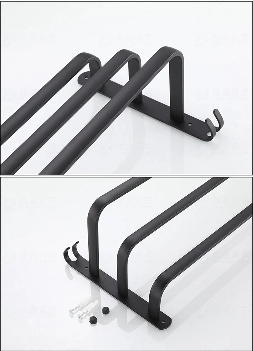 Handdoekrek Zwart - 3 Laags - Inclusief Montagemateriaal - Handdoekrek Badkamer - Handdoekstang 2 Handdoekrek Zwart - 3 Laags - Inclusief Montagemateriaal - Handdoekrek Badkamer - Handdoekstang - Afbeelding 2