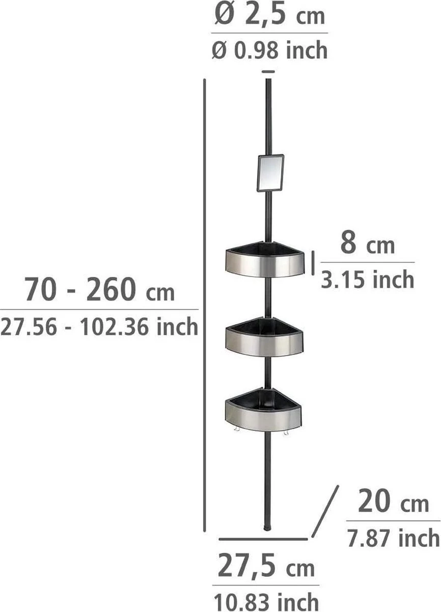 WENKO Telescopisch Doucherek Big Black 3-laags Met Spiegel Zilver/zwart - Bevestigen Zonder Boren 14 WENKO Telescopisch Doucherek Big Black 3-laags Met Spiegel Zilver/zwart - Bevestigen Zonder Boren - Afbeelding 14