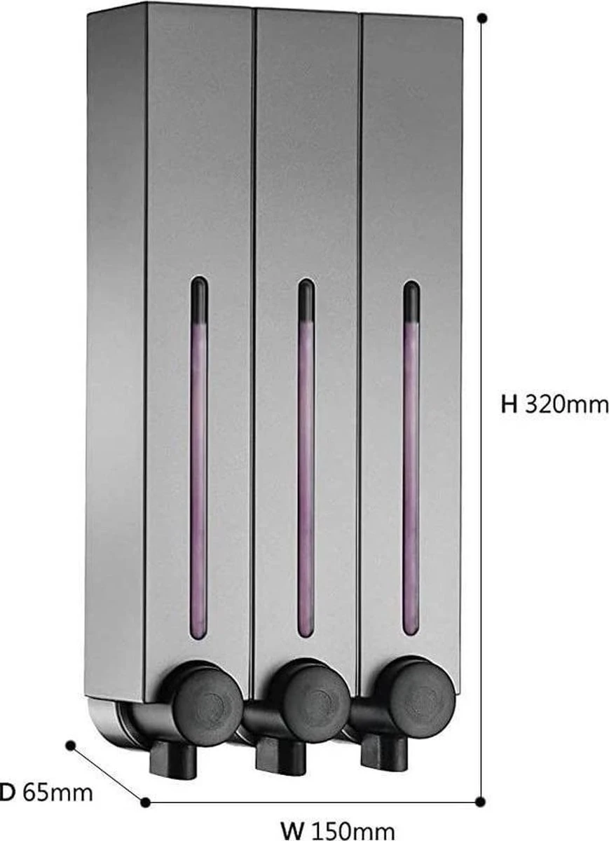 Zeepdispenser - RVS Kleur - 3 Kamer - 3 Reservoirs - 3 X 500ml - Hangend - Wandmontage 3 Zeepdispenser - RVS Kleur - 3 Kamer - 3 Reservoirs - 3 X 500ml - Hangend - Wandmontage - Afbeelding 3