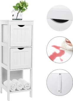 Staand Houten Badkamerkastje Met 2 Te Benutten Schuiflades - Vrijstaand Kastje Voor Badkamer Met Twee Lades - 30x30x89cm - Wit 11 Staand Houten Badkamerkastje Met 2 Te Benutten Schuiflades - Vrijstaand Kastje Voor Badkamer Met Twee Lades - 30x30x89cm - Wit -Merkloos Verkoop 873x1200 3