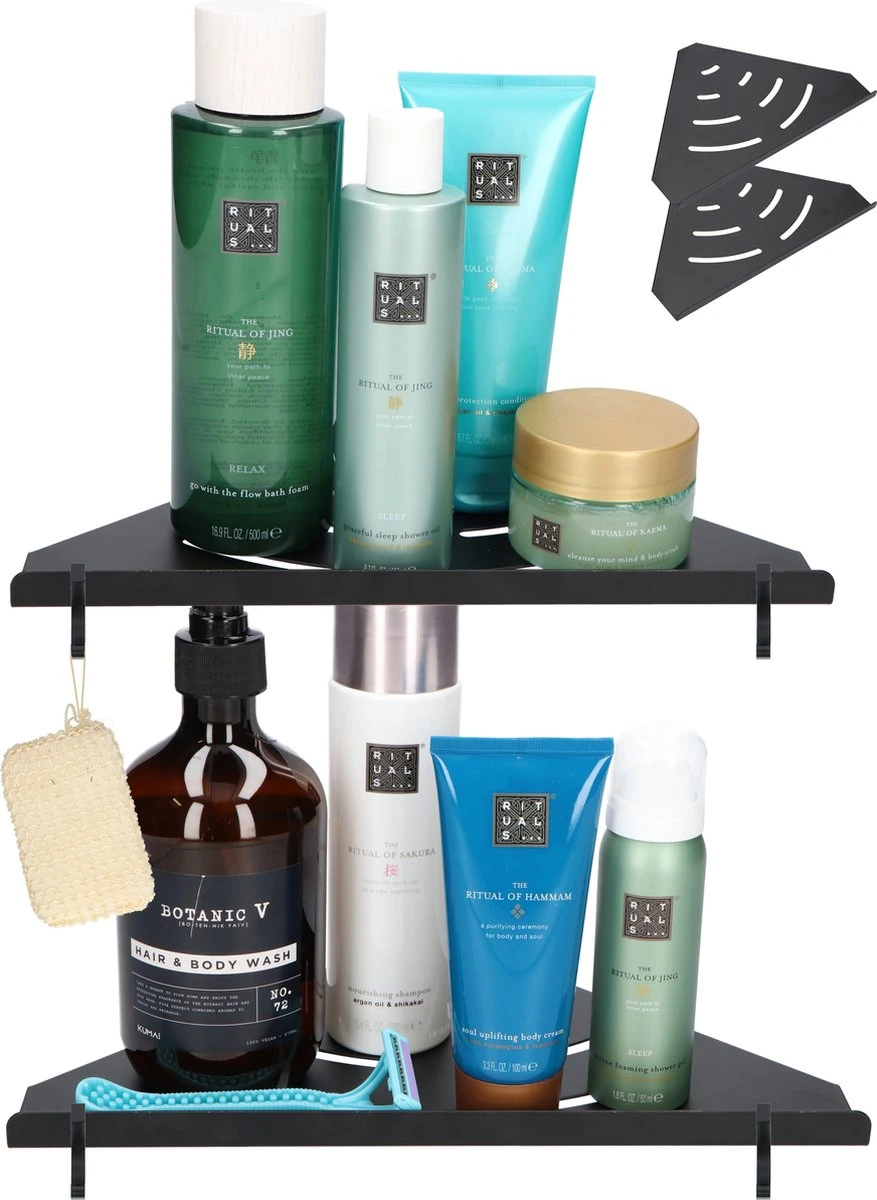 Doucherek - Doucherek Zonder Boren - Doucherekjes - Doucherek Hangend - Doucherekje - Doucherekje Zonder Boren - Doucherek Zwart - Hoek - 2 Stuks - Met Haakjes - Inclusief Montage Materiaal - Hoogwaardig Afgewerkt - EJC Products 1 Doucherek - Doucherek Zonder Boren - Doucherekjes - Doucherek Hangend - Doucherekje - Doucherekje Zonder Boren - Doucherek Zwart - Hoek - 2 Stuks - Met Haakjes - Inclusief Montage Materiaal - Hoogwaardig Afgewerkt - EJC Products