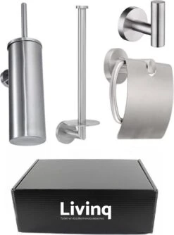 Toiletaccessoireset RVS 4-delig - Luxe Toilet Set - Toiletborstel Met Houder - Toiletrolhouder Met Klep - Reserverolhouder - Handdoekhaak - Zilver - Toiletset -Merkloos Verkoop 887x1200