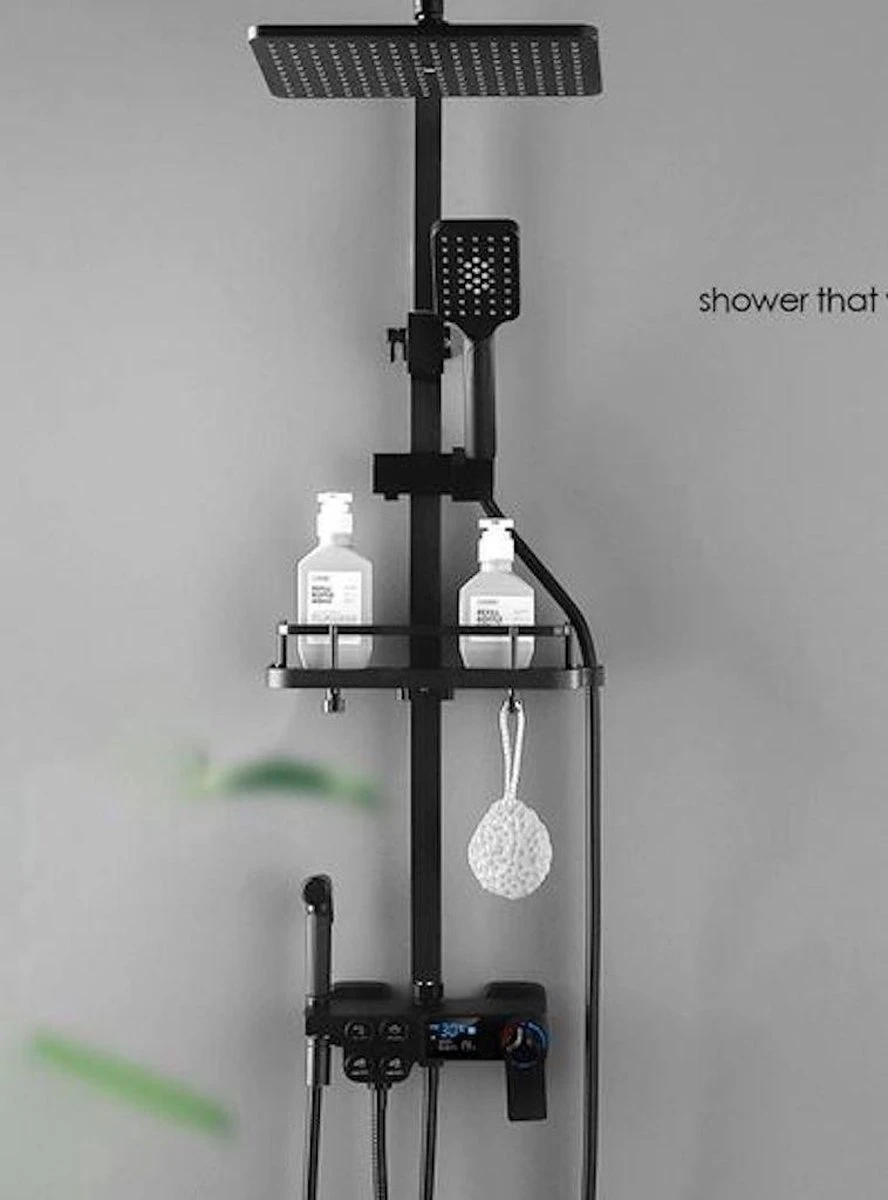 Merkloos Compleet Douchesysteem | ABS Doucheset | Mat Zwarte Hoofddouche En Handdouche | Vierkante Regendouche Voor Badkamer | Verstelbaar | Temperatuur Display | 360° Draaibaar 1 Merkloos Compleet Douchesysteem | ABS Doucheset | Mat Zwarte Hoofddouche En Handdouche | Vierkante Regendouche Voor Badkamer | Verstelbaar | Temperatuur Display | 360° Draaibaar