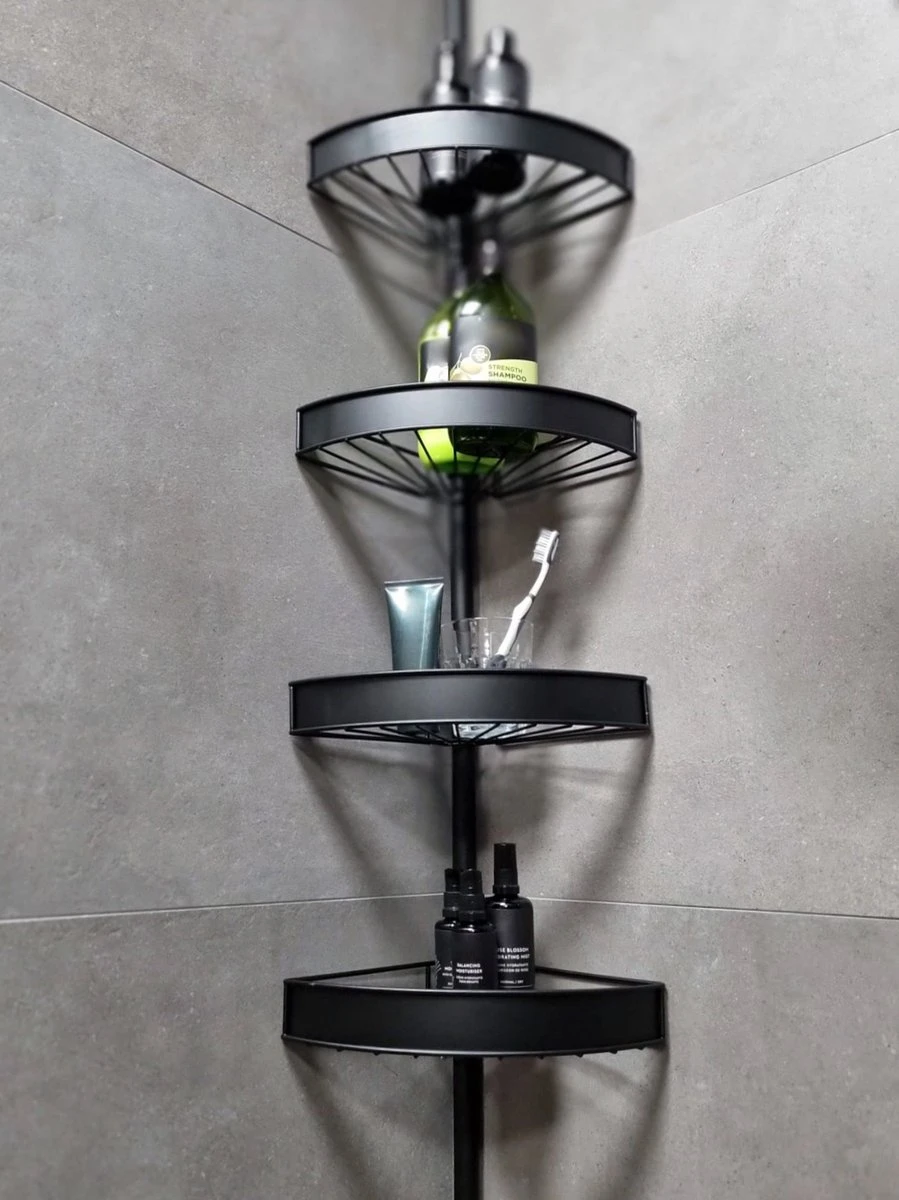 PROSIN® Telescopisch Doucherek - Shower Rack - Shower Caddy - Mat Zwart - Verstelbaar 108-274cm - 4 Lagen - Badkamerrek - Hoekrek - Opbergrek - Keukenrek - Kruidenrek - Keukenrek Staand 2 PROSIN® Telescopisch Doucherek - Shower Rack - Shower Caddy - Mat Zwart - Verstelbaar 108-274cm - 4 Lagen - Badkamerrek - Hoekrek - Opbergrek - Keukenrek - Kruidenrek - Keukenrek Staand - Afbeelding 2