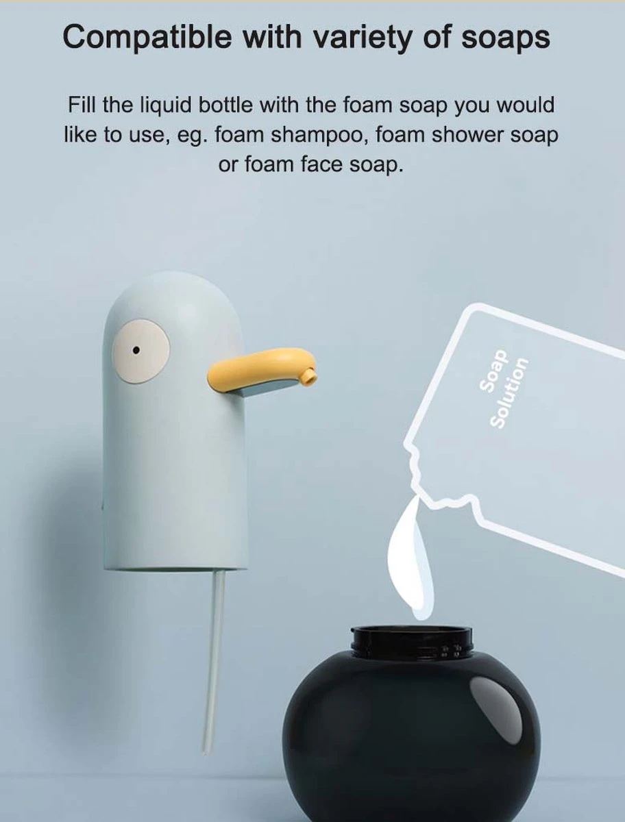 MUID Duck- Automatische Zeepdispenser - Handwas Schuimzeepdispenser Voor Kinderen - Zeeppompje-Oplaadbaar-Foam Technologie- Touchless Infrarood Sensor-Lichtblauw - 400ml - 10.35cm*11.5cm*19.5cm 5 MUID Duck- Automatische Zeepdispenser - Handwas Schuimzeepdispenser Voor Kinderen - Zeeppompje-Oplaadbaar-Foam Technologie- Touchless Infrarood Sensor-Lichtblauw - 400ml - 10.35cm*11.5cm*19.5cm - Afbeelding 5