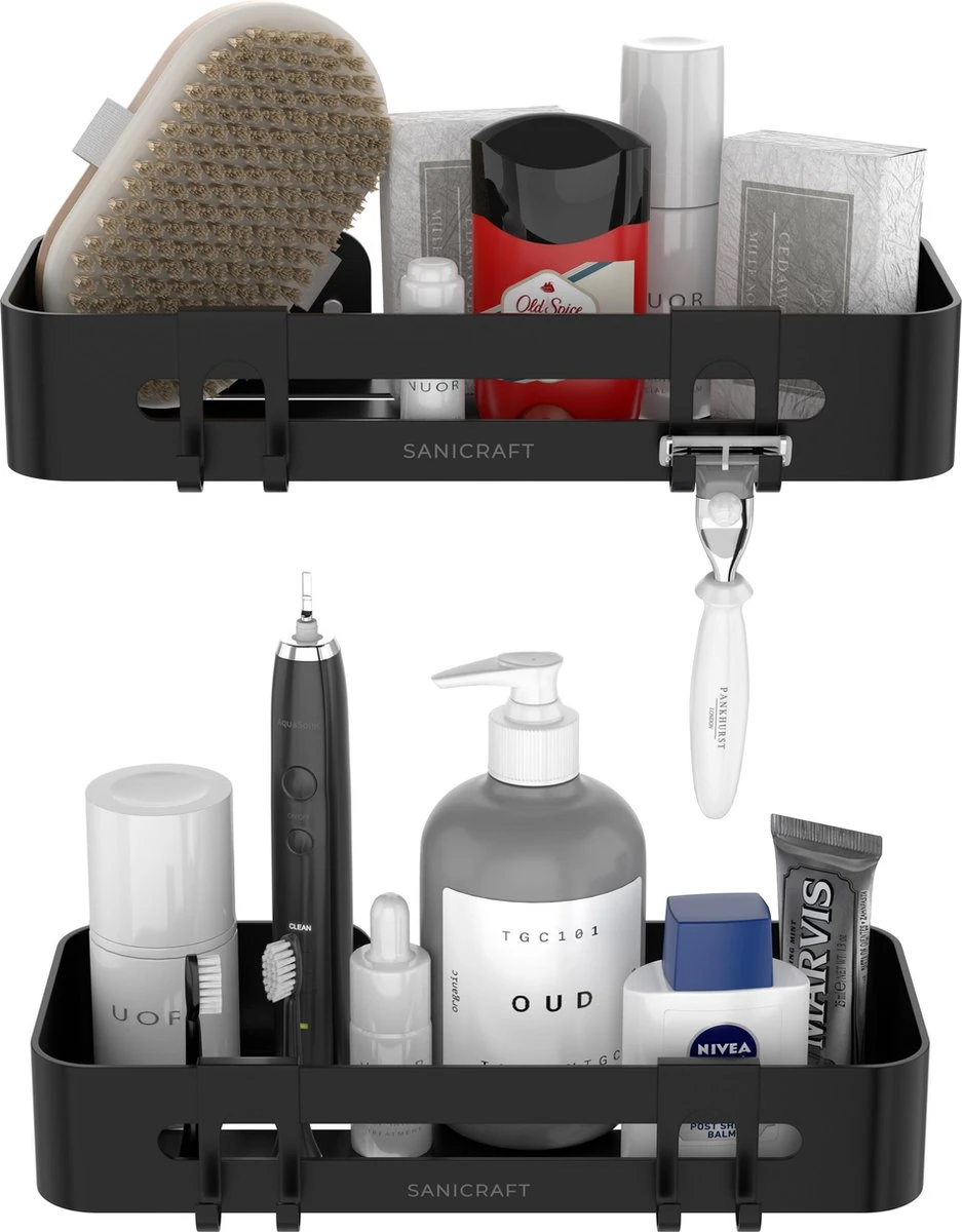 Doucherekje Van Sanicraft® - Doucherekje Zonder Boren - Geschikt Voor Elk Type Muur - Hangend - Roestvrij - 2 Stuks - Zwart 1 Doucherekje Van Sanicraft® - Doucherekje Zonder Boren - Geschikt Voor Elk Type Muur - Hangend - Roestvrij - 2 Stuks - Zwart