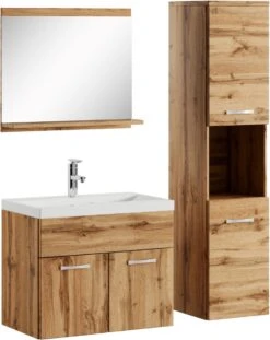 Badplaats Badkamermeubel Set Montreal 60 Cm X 35 Cm - Eiken - Badmeubel Met Spiegel En Zijkast