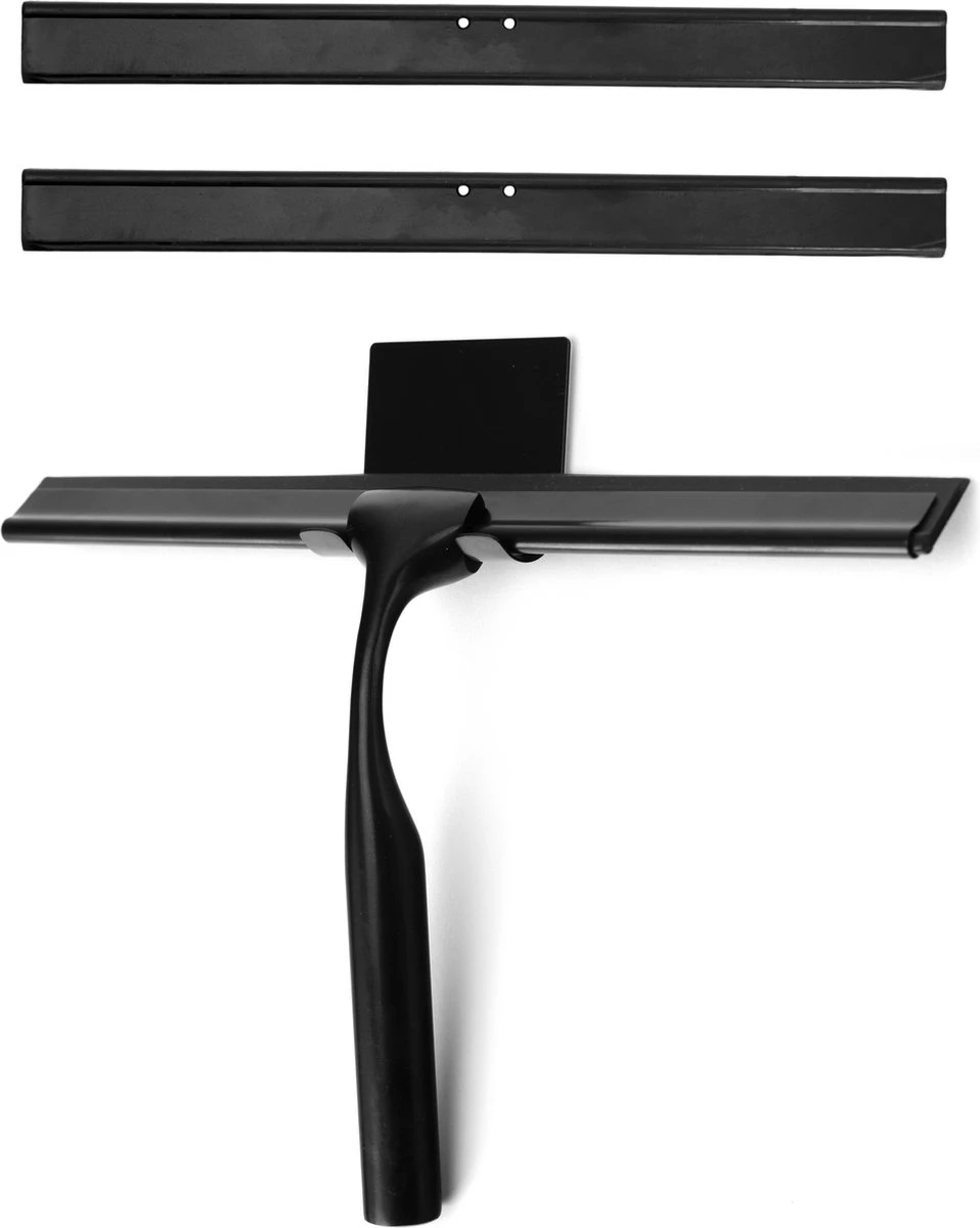 Douchewisser Met Ophanghaak En 2 Extra Strips - Raamwisser Voor Douche - Raamtrekker Zwart 1 Douchewisser Met Ophanghaak En 2 Extra Strips - Raamwisser Voor Douche - Raamtrekker Zwart