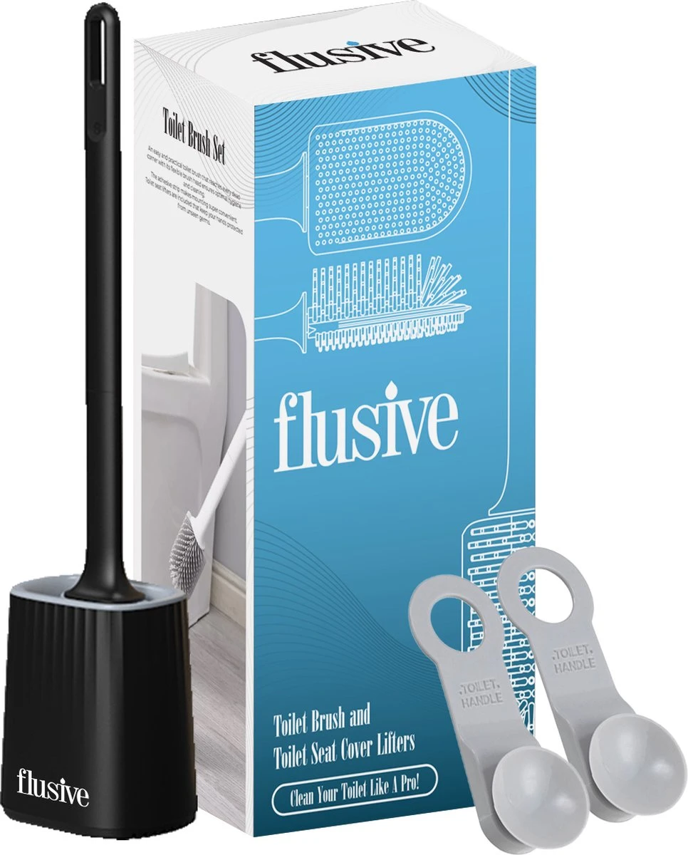 Flusive WC Borstel Met Houder Inclusief Ophangsysteem - Siliconen Toiletborstel - 2 Lifters - Flexibel - Zwart 1 Flusive WC Borstel Met Houder Inclusief Ophangsysteem - Siliconen Toiletborstel - 2 Lifters - Flexibel - Zwart