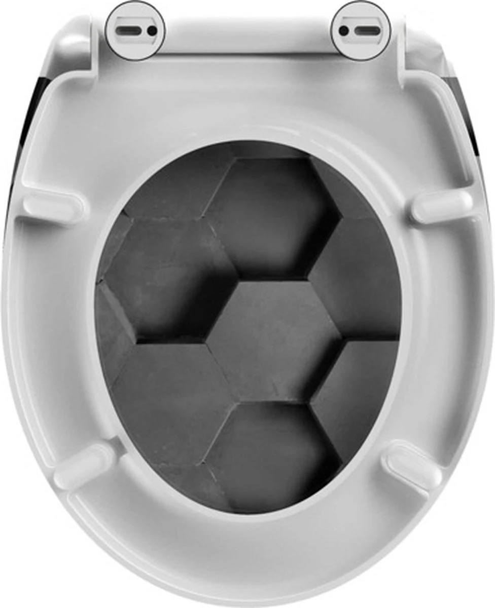 SCHÜTTE WC-Bril 82392 GREY HEXAGONS - Duroplast - Soft Close - Afklikbaar - RVS-Scharnieren - Decor - 3-zijdige Print 8 SCHÜTTE WC-Bril 82392 GREY HEXAGONS - Duroplast - Soft Close - Afklikbaar - RVS-Scharnieren - Decor - 3-zijdige Print - Afbeelding 8