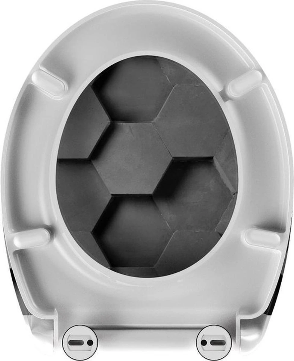 SCHÜTTE WC-Bril 82392 GREY HEXAGONS - Duroplast - Soft Close - Afklikbaar - RVS-Scharnieren - Decor - 3-zijdige Print 5 SCHÜTTE WC-Bril 82392 GREY HEXAGONS - Duroplast - Soft Close - Afklikbaar - RVS-Scharnieren - Decor - 3-zijdige Print - Afbeelding 5