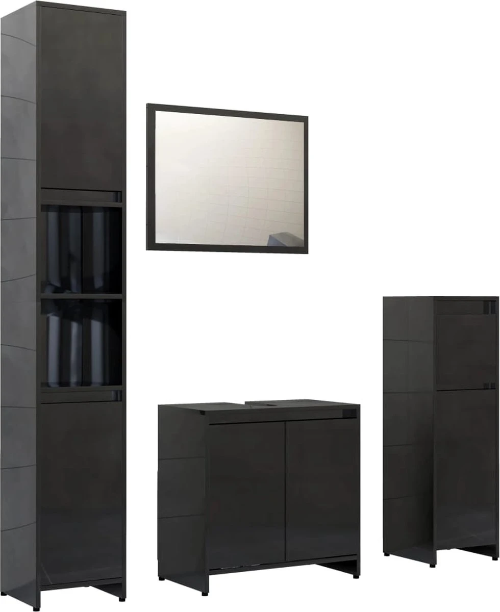 Furniture Limited - 4-delige Badkamermeubelset Bewerkt Hout Hoogglans Zwart 2 Furniture Limited - 4-delige Badkamermeubelset Bewerkt Hout Hoogglans Zwart - Afbeelding 2