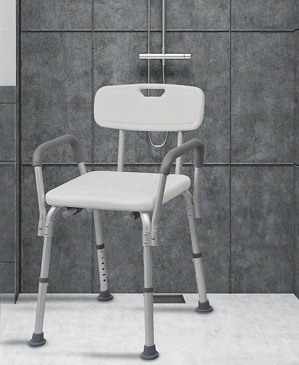 Douchestoel Met Afneembare Rugleuning En Armleuningen - Lichtgewicht En In Hoogte Verstelbaar - Douchekruk 3 Douchestoel Met Afneembare Rugleuning En Armleuningen - Lichtgewicht En In Hoogte Verstelbaar - Douchekruk - Afbeelding 3