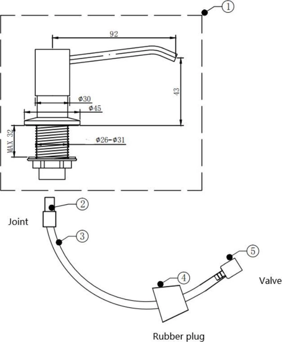 Mizzo Zeepdispenser 300ML - Zeeppompje Excl. Flacon - Inbouw Keukenblad - Gebogen Mond - RVS - Handgeldispenser 2 Mizzo Zeepdispenser 300ML - Zeeppompje Excl. Flacon - Inbouw Keukenblad - Gebogen Mond - RVS - Handgeldispenser - Afbeelding 2