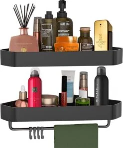 Goliving Doucherek 2 Laags - Doucherek Zonder Boren - Doucherekje Hoek - Douchemandje - Badkamerrek - Badkamer Accessoires - Zwart